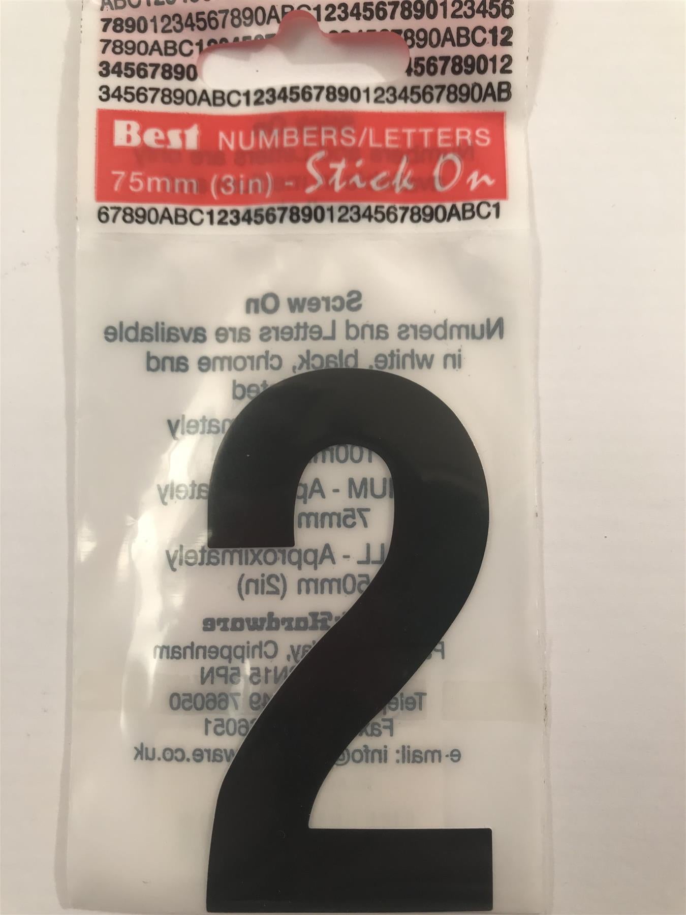 Black Number 2 Self Adhesive 1½" x 3"