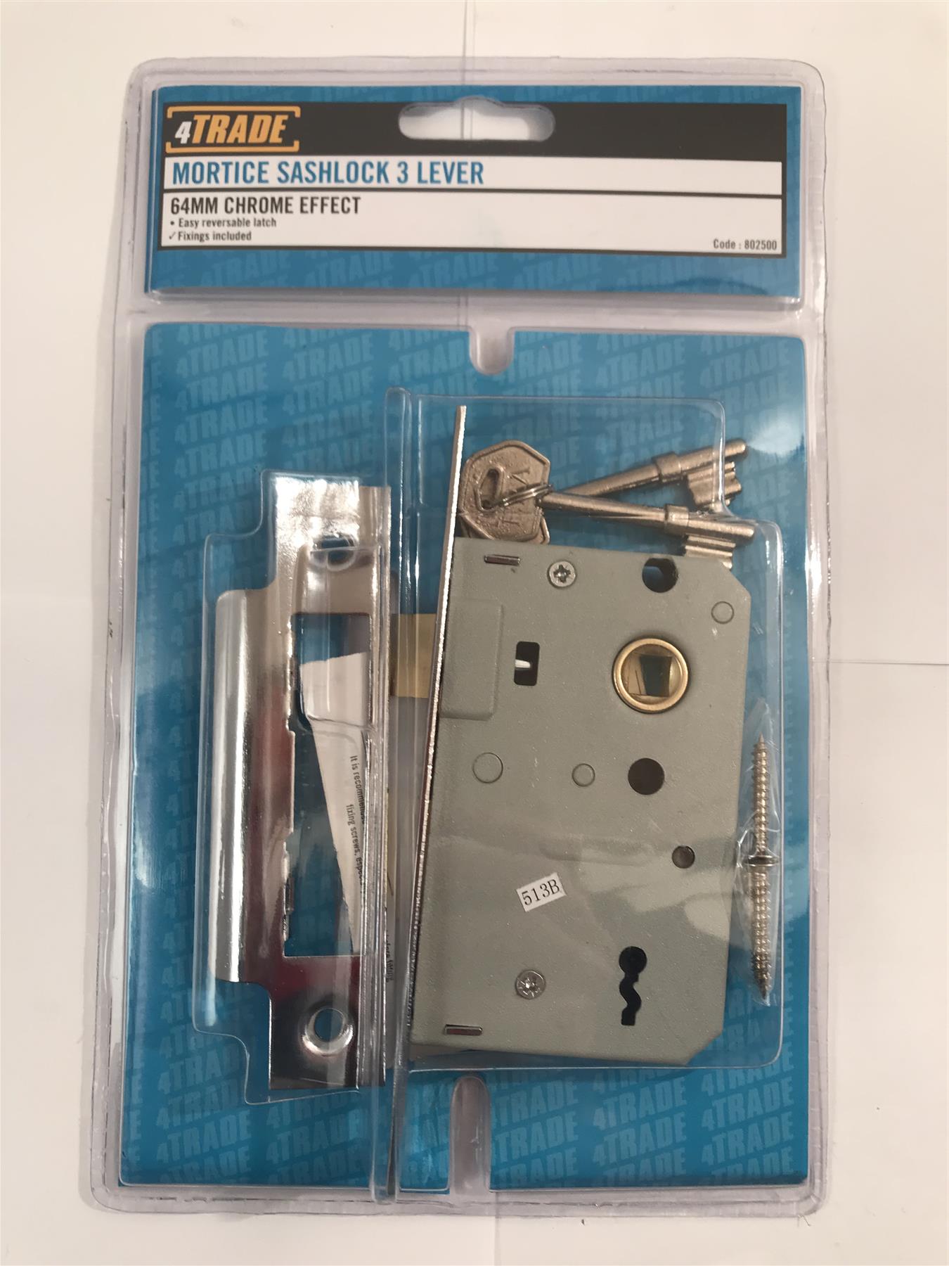 4Trade Mortice Sashlock 3 Lever 64mm Chrome Effect  802500