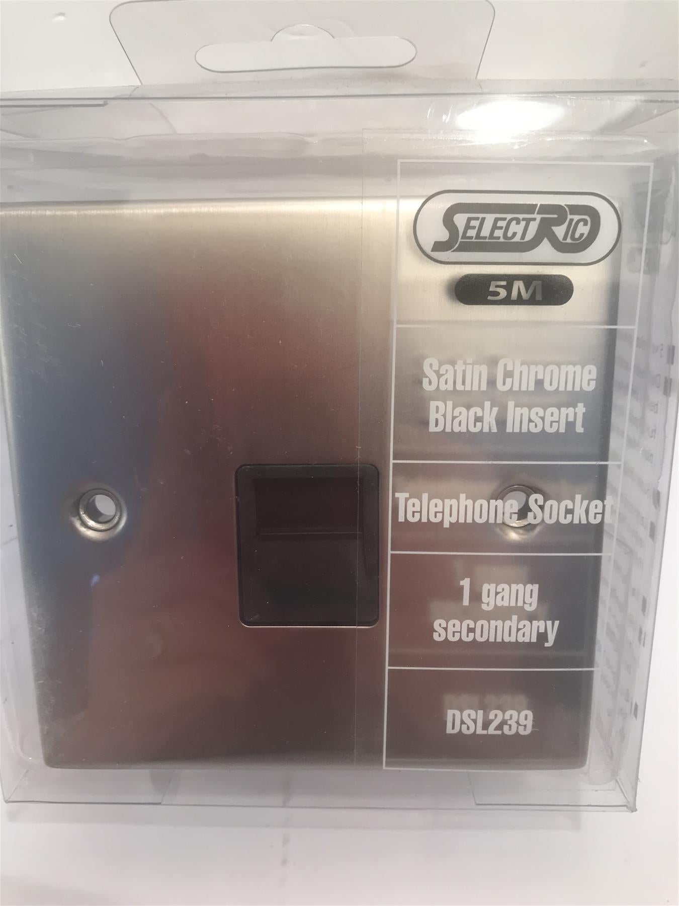 Satin Chrome Black Insert Telephone Socket 1 Gang Secondary DSL239