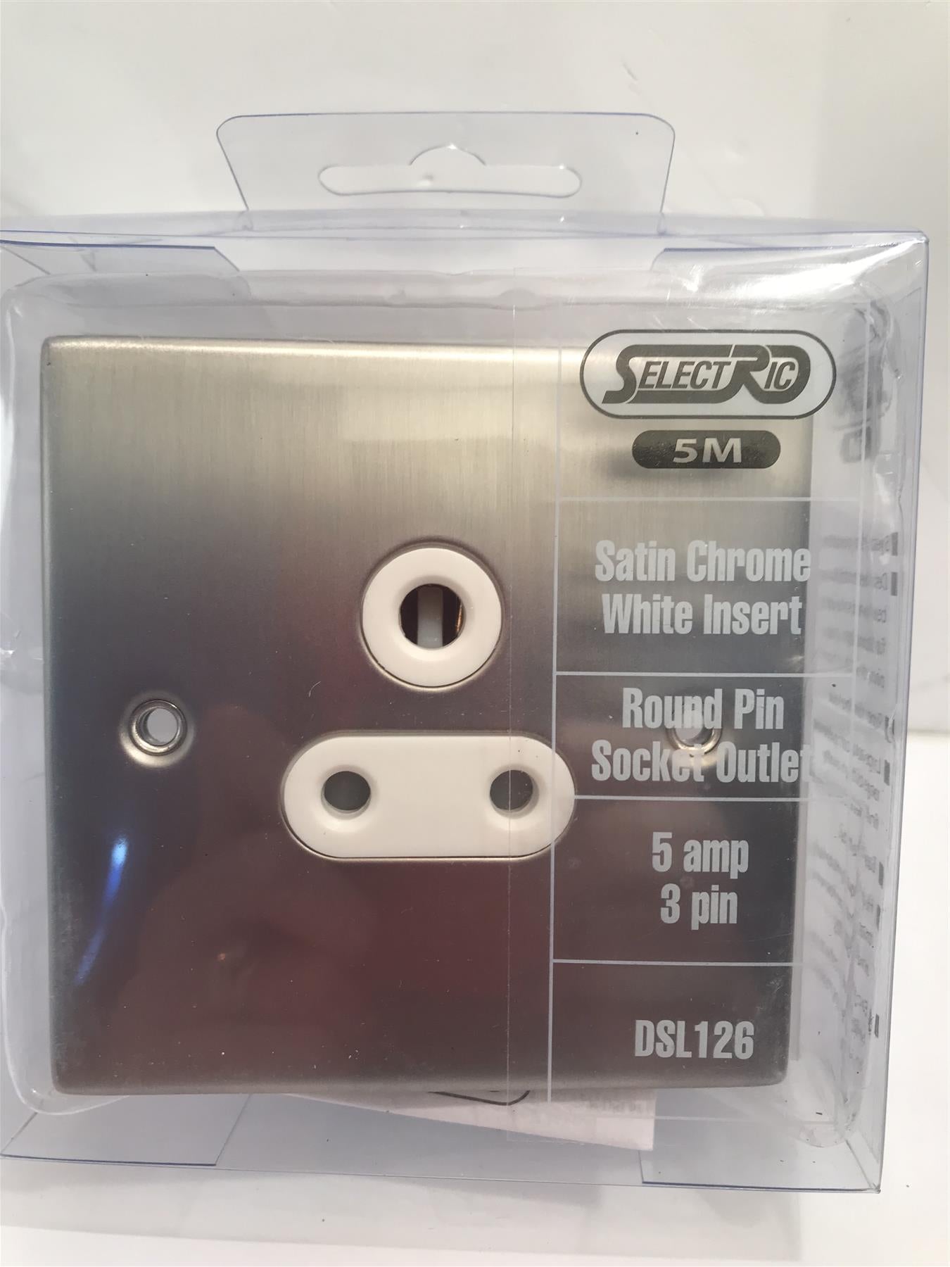 5amp 3 Pin Satin Chrome White Insert Round Pin ~Socket Outlet DSL126