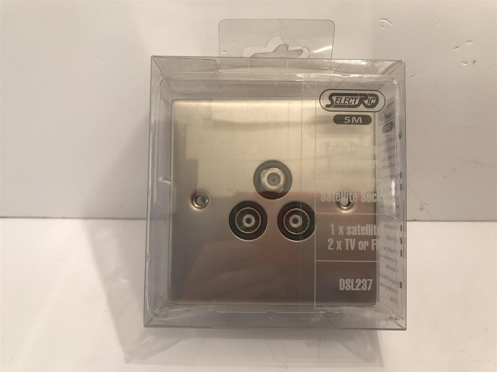 Selectric 5M Satin Chrome Black Insert Satellite & TV Socket DSL237