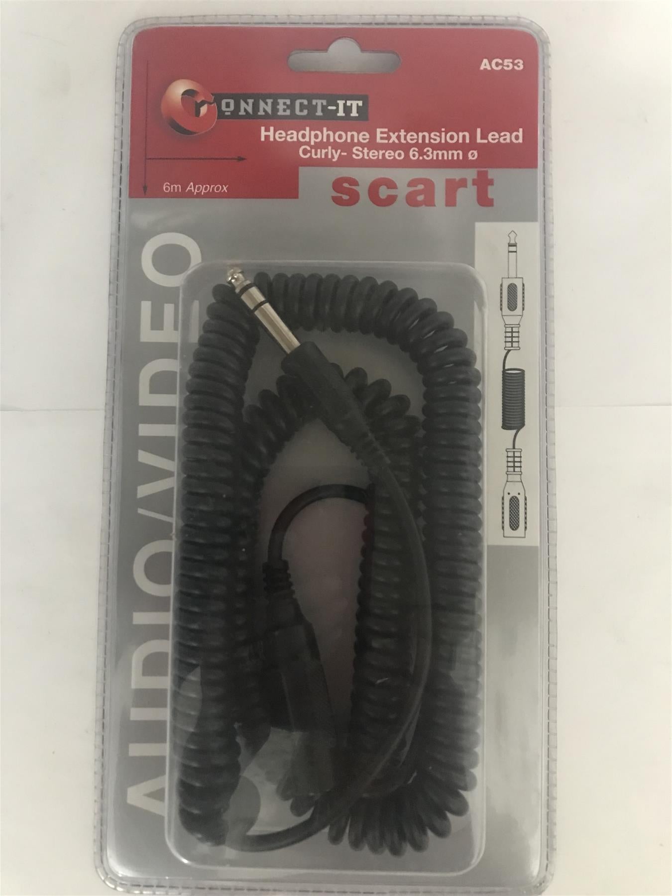 Connect-It Headphone Extension Lead Curly-Stereo 6.3mm  AC53