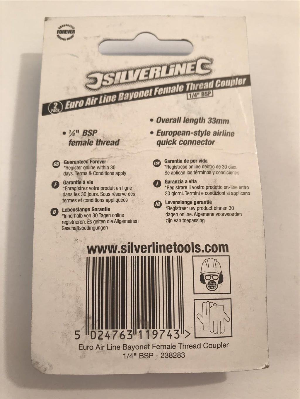 Silverline Euro Air Line Bayonet Female Thread Coupler 1/4" BSP 2pc  238283