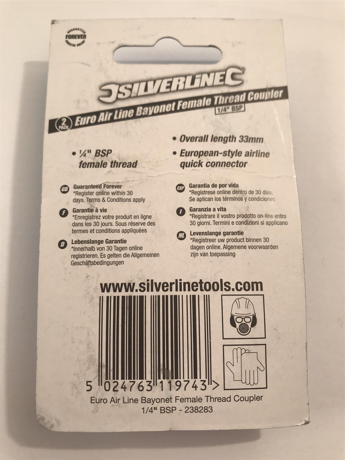 Silverline Euro Air Line Bayonet Female Thread Coupler 1/4" BSP 2pc  238283