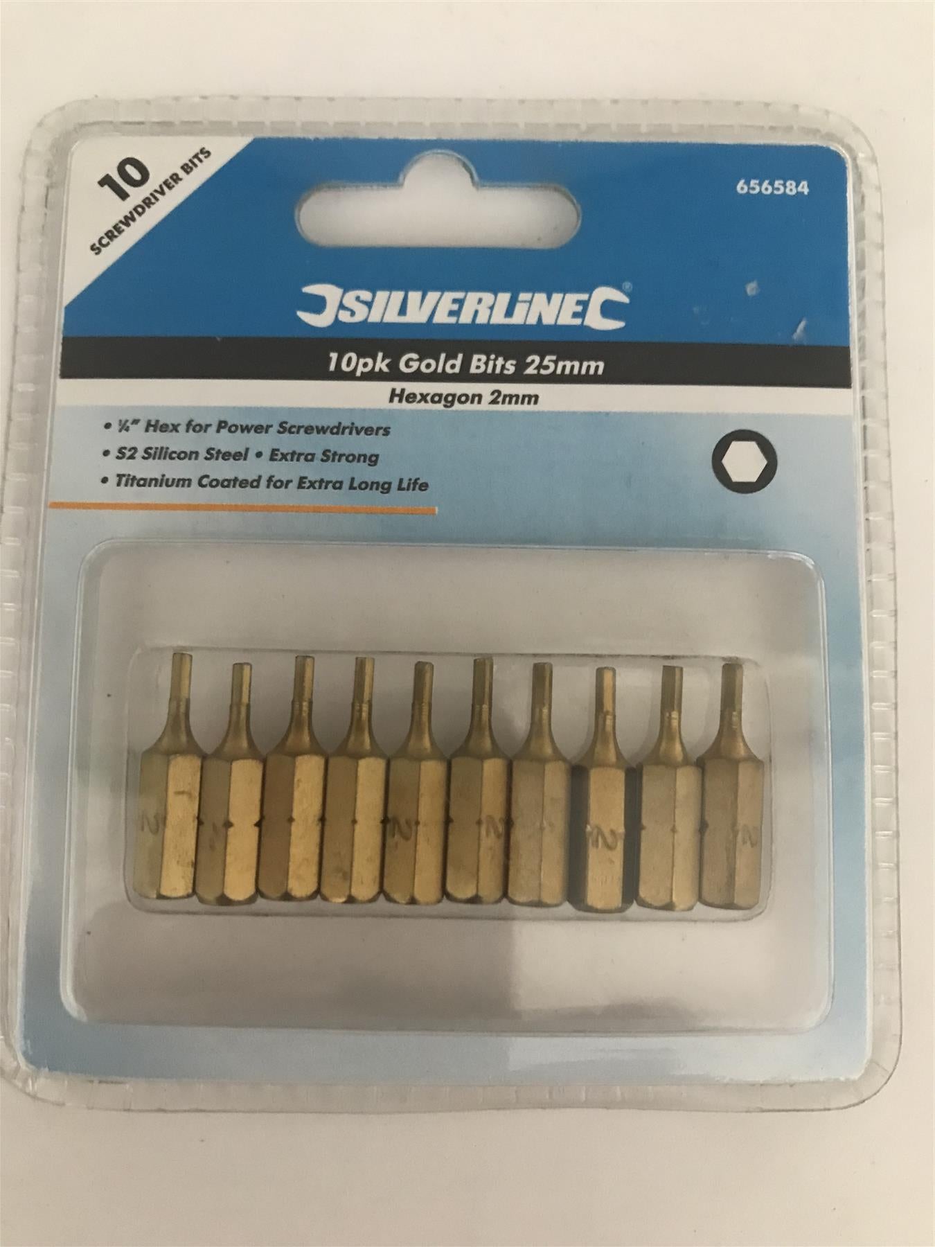 Silverline 10pk Gold Bits 25mm 3/4" Hex  656584