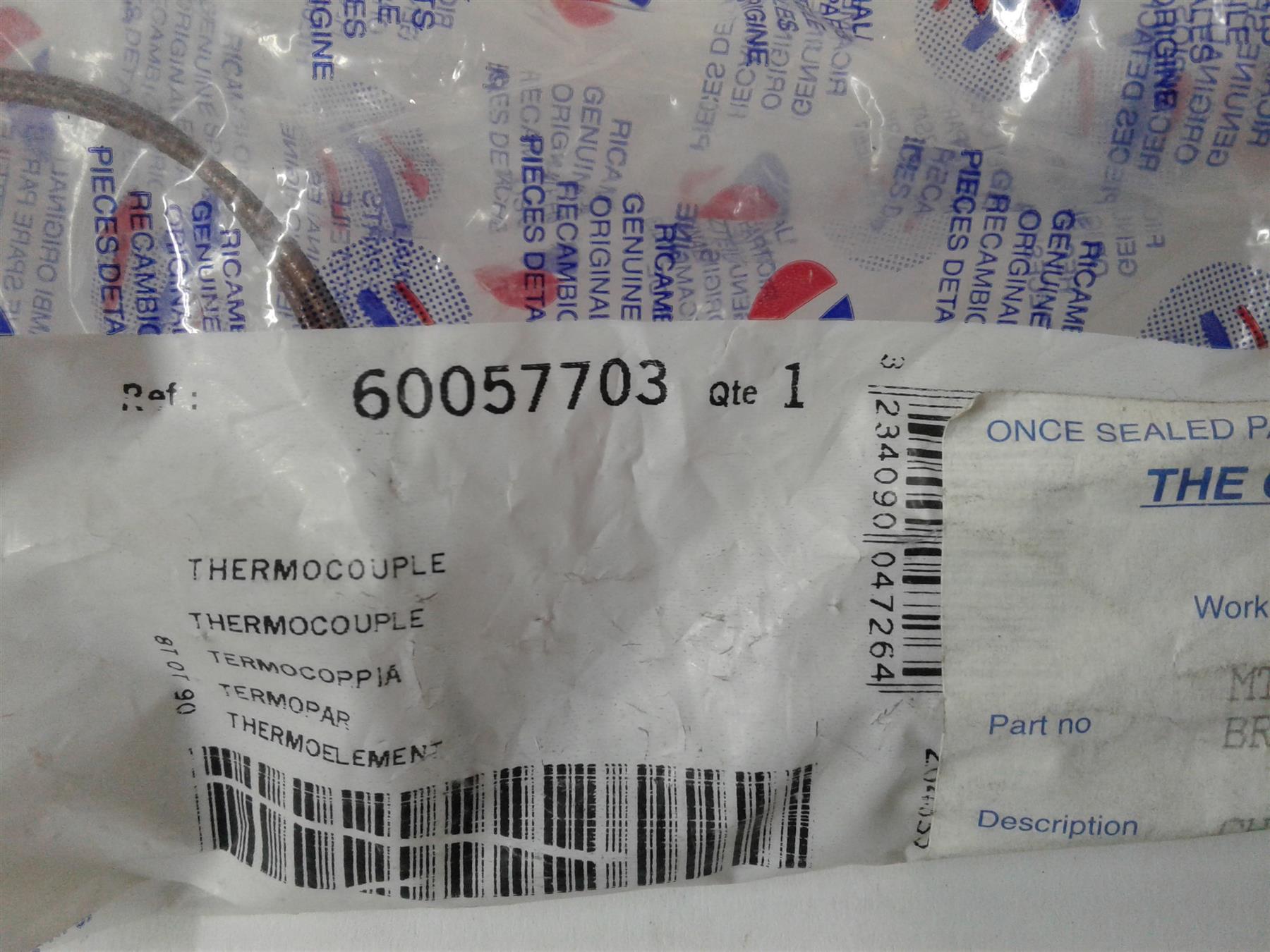 NEW Chaffoteaux Britony Thermocouple 60057703