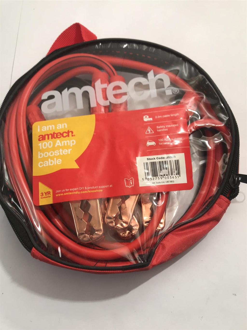 Amtech 100 Amp Booster Cable Insulated Handles 2.5m Length  J0300