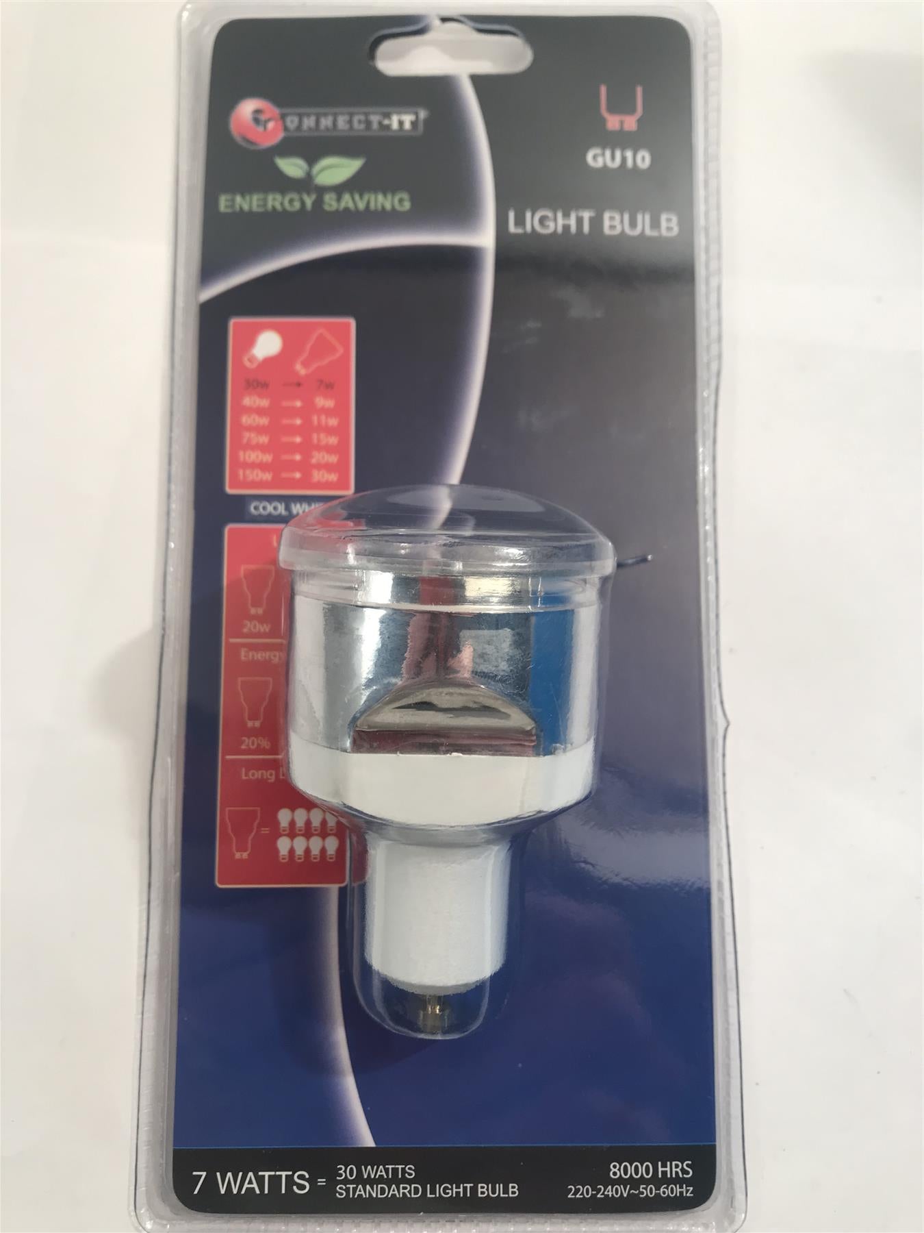 Connect-It GU10 7W Long Barrell Energy Saving Light Bulb Cool White  ESL-1034
