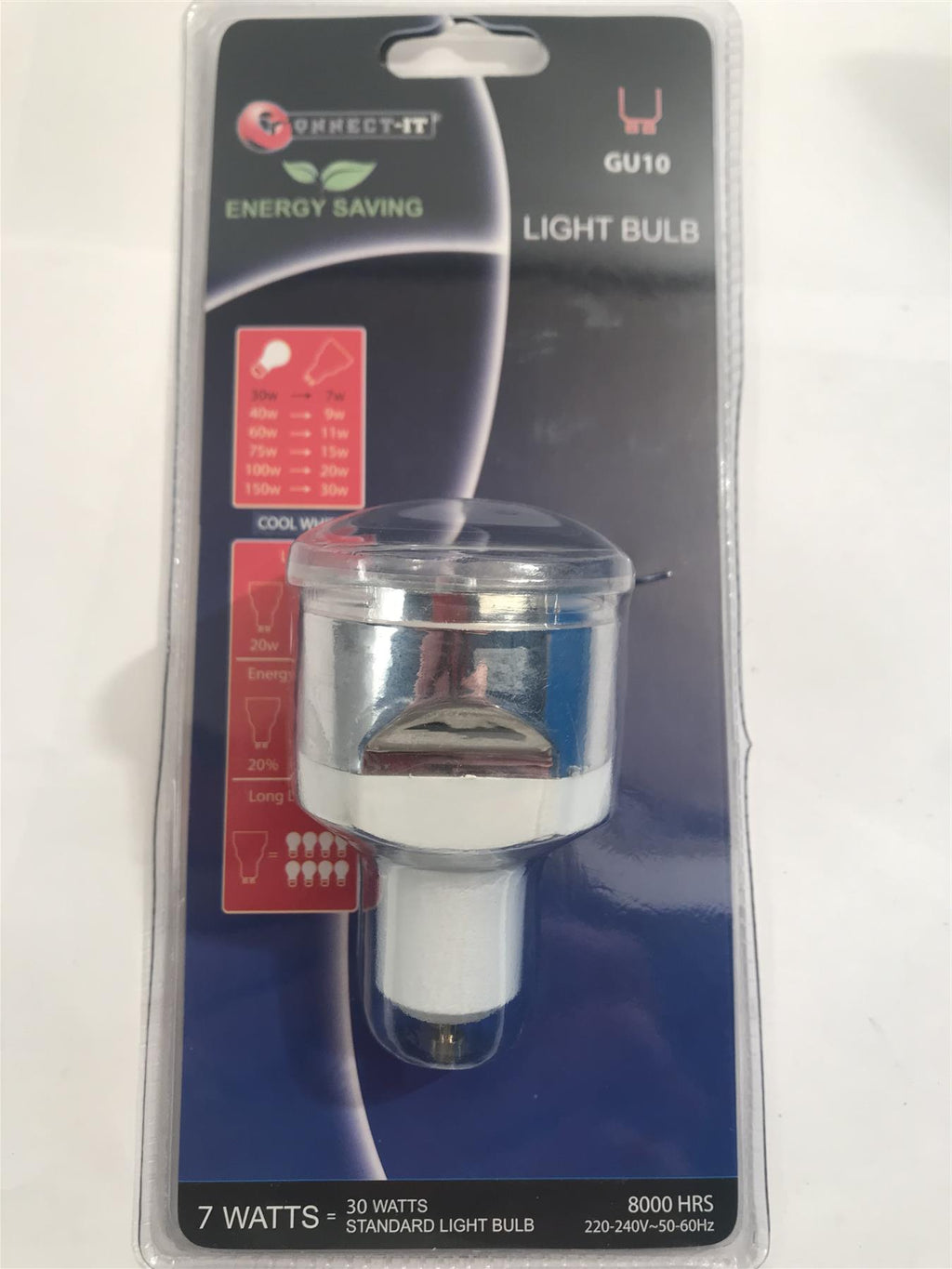 Connect-It GU10 7W Long Barrell Energy Saving Light Bulb Cool White  ESL-1034