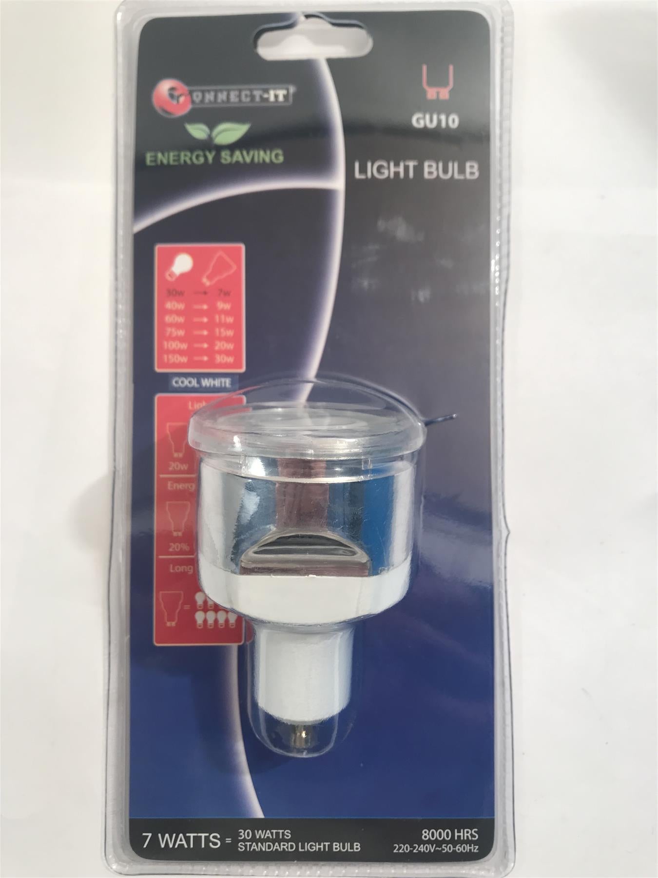 Connect-It GU10 7W Long Barrell Energy Saving Light Bulb Cool White  ESL-1034