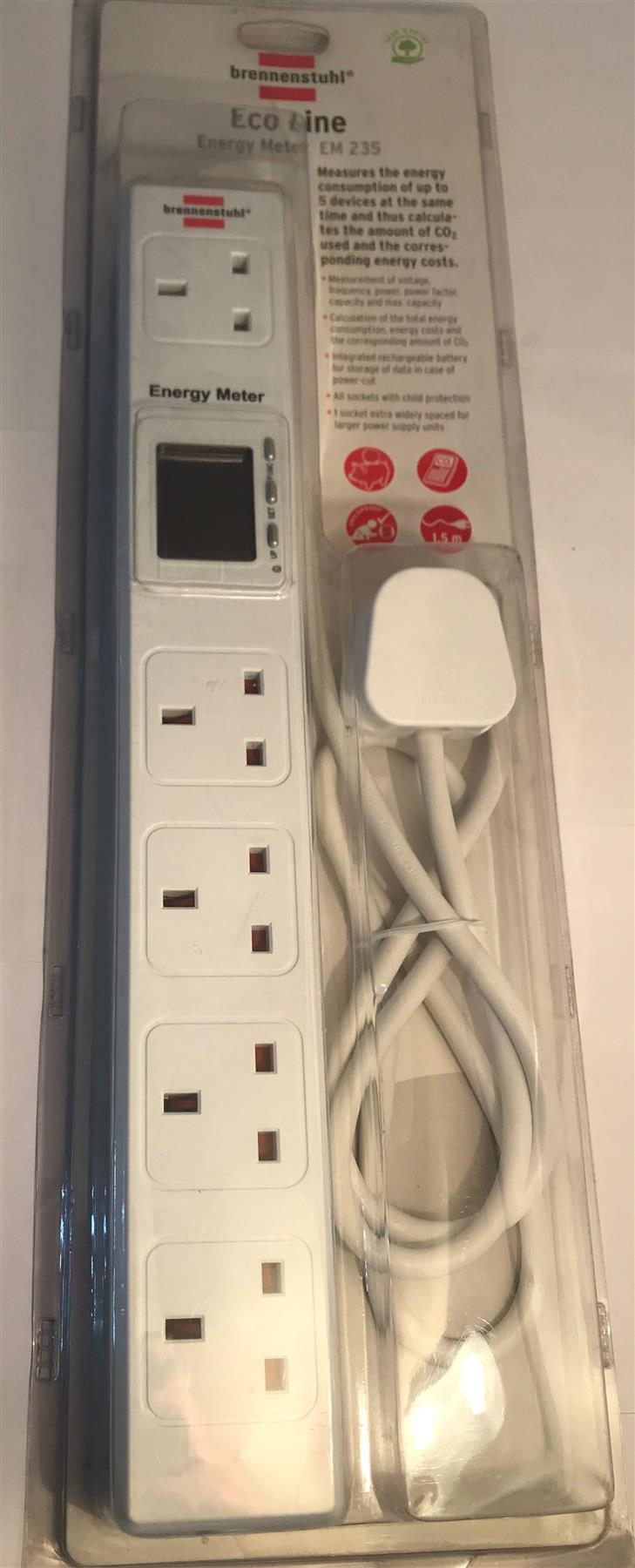 Brennenstuhl  Eco-Line, 5-way extension Lead with Energy Meter EM235  1155403015