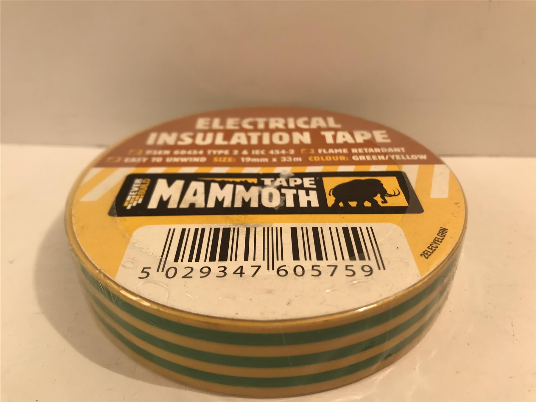 Mammoth Green/Yellow Electrical Insulation Tape 19mm x 33m 2ELECYELGRN