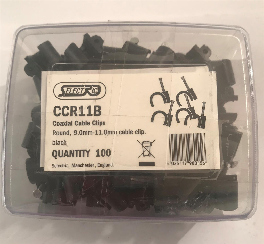 Selectric  Round 11mm Coaxial Cable Clip Black x 100  CCR11B
