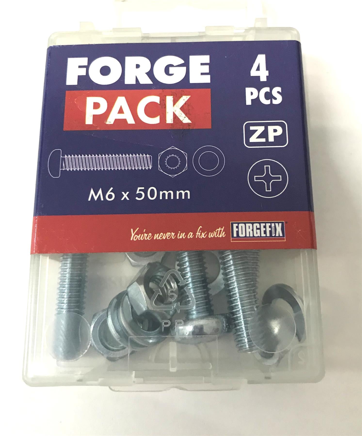 Forgefix FPMSPH650 Machine Screw Pozi Pan Head ZP M6 x 50mm Pack of 4