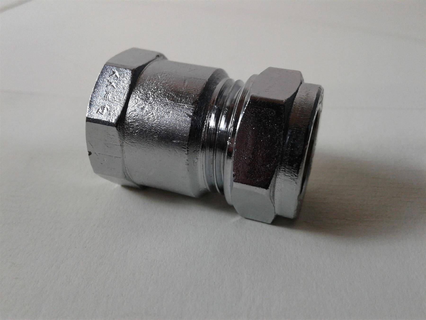 Chrome Compression Straight Adaptor Union 15mm x 3/4" Female EN1254-2