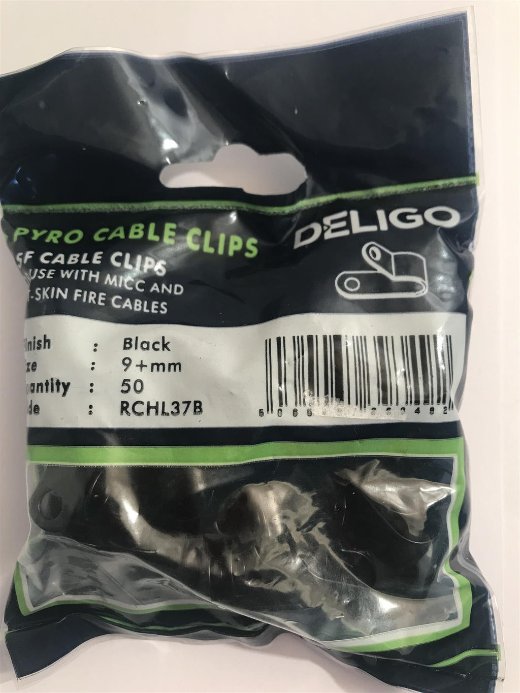 Deligo LSF Coated Black Pyro Cable Clips 9mm RCHL37B (50 Pack)