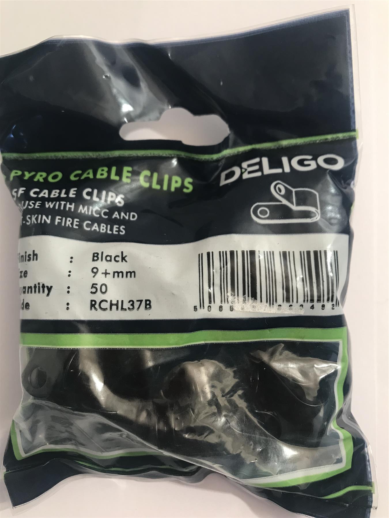 Deligo LSF Coated Black Pyro Cable Clips 9mm RCHL37B (50 Pack)