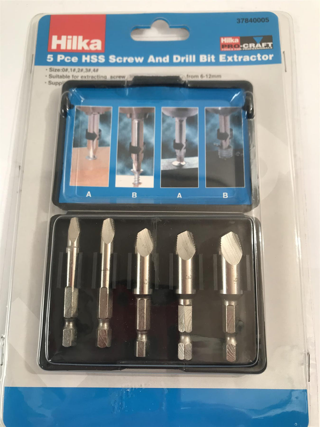 Hilka 5Pc HSS Screw & Drill Bit Extractor Set 37840005