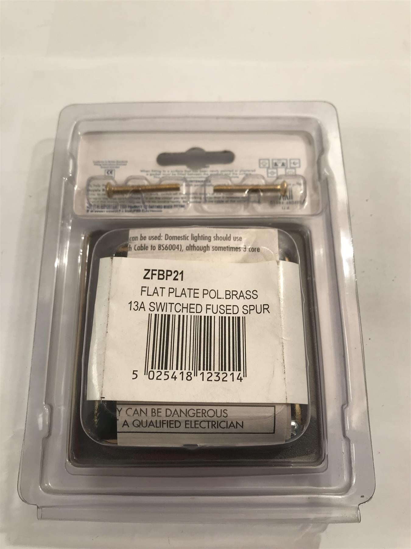 Royale Flat Plate Polished Brass 13a Switched Fused Spur  ZFBP21