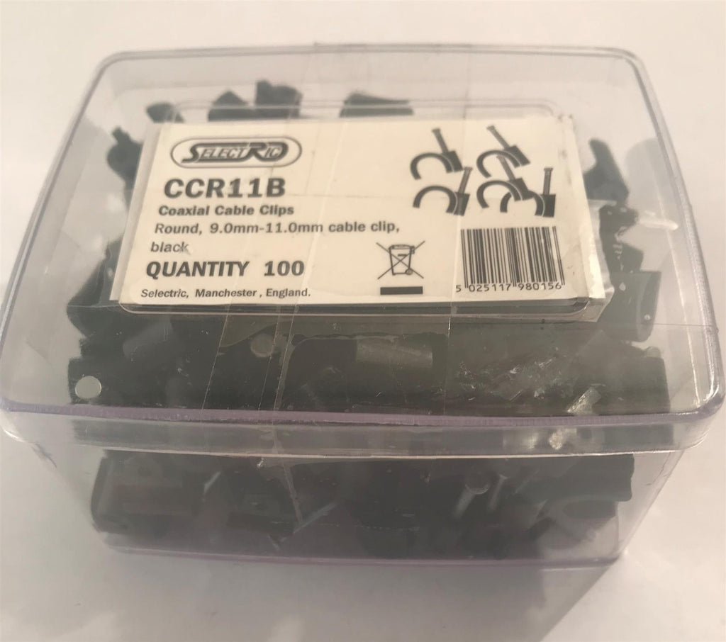 Selectric  Round 11mm Coaxial Cable Clip Black x 100  CCR11B