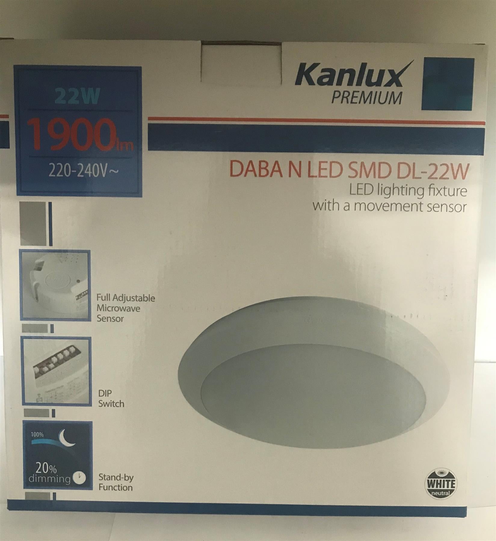 Kanlux DABA N LED SMD DL-22W 1900lm LED Motion Sensor Fixture 19063
