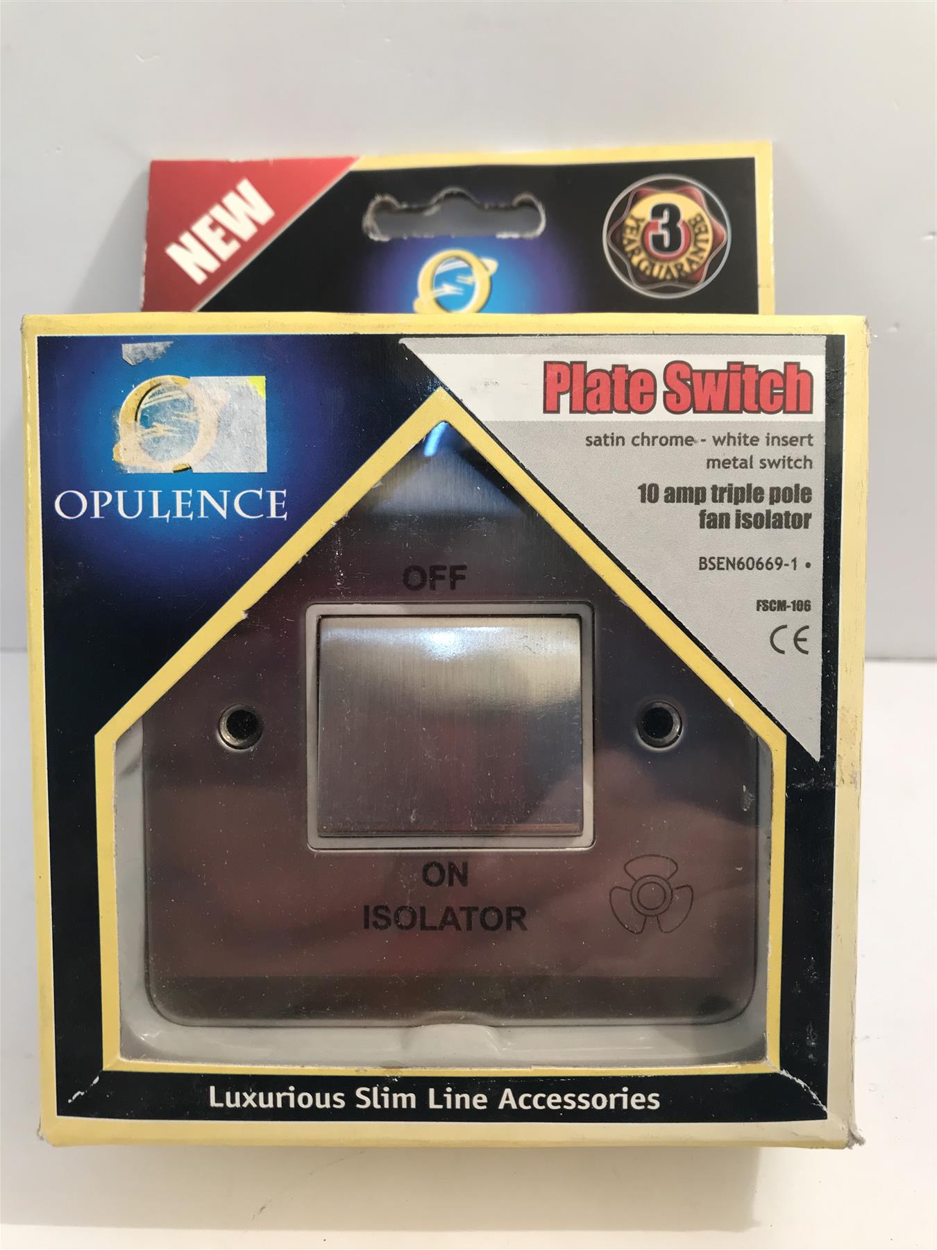 Opulence Satin Chrome 10A 3 Pole Fan Isolator Switch White Insert  FSCM-106