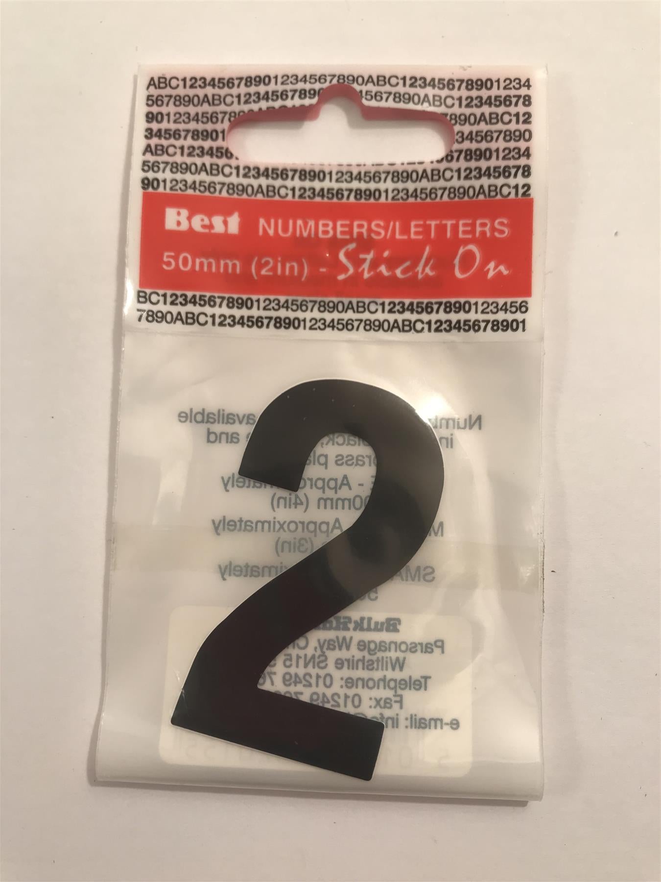 Black Number 2 Self Adhesive 1" x 2"