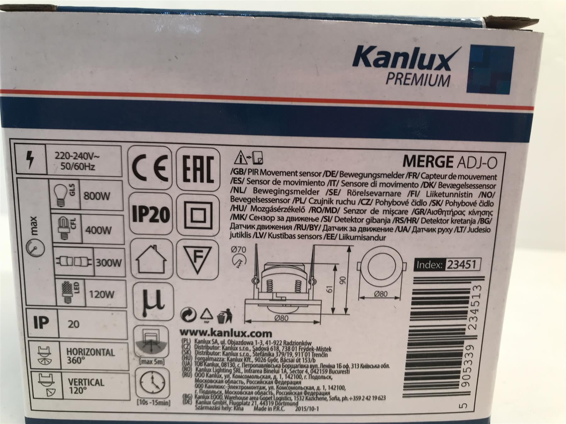 Kanlux Premium 23451 PIR motion sensor MERGE ADJ-O