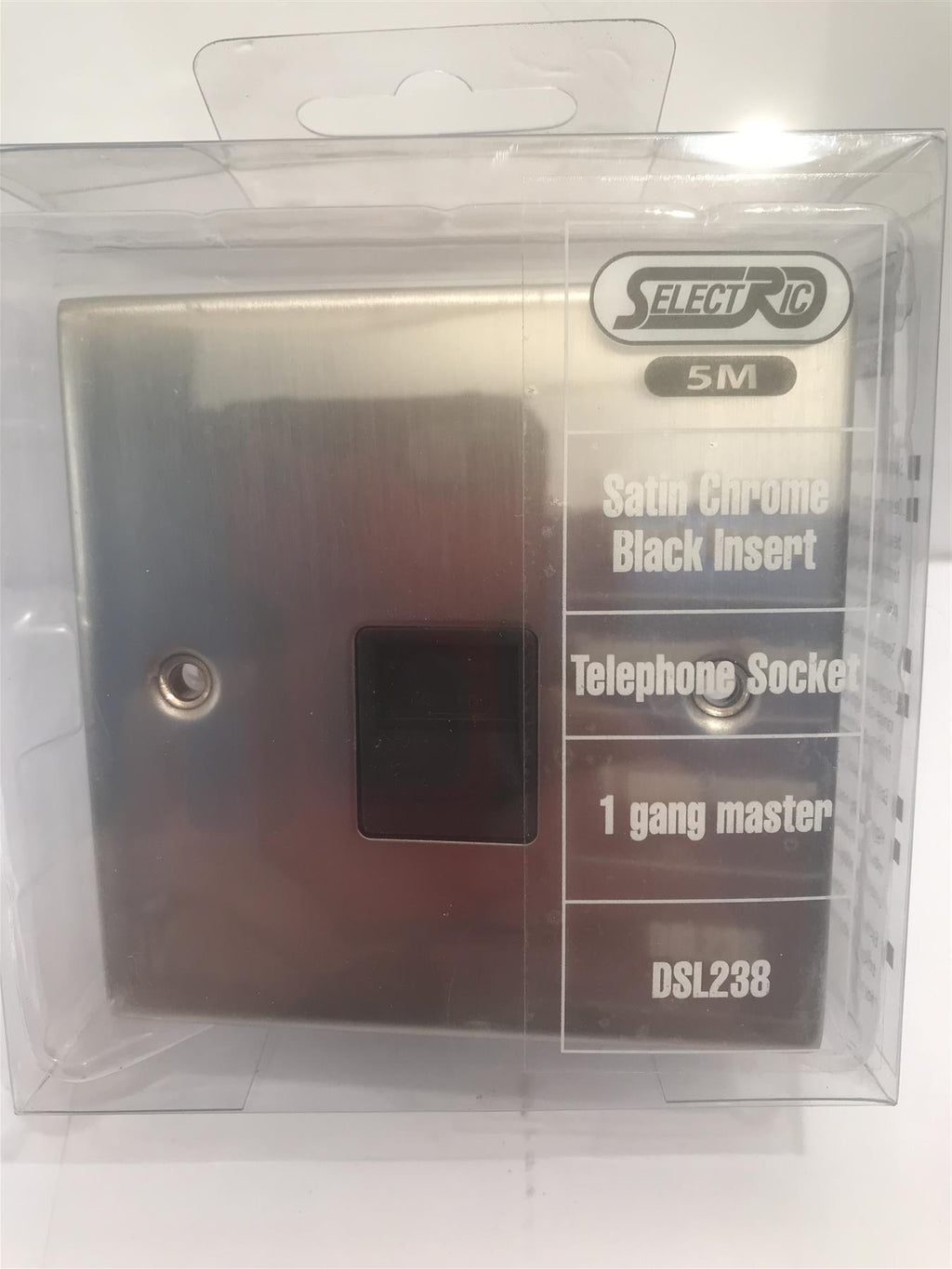 Satin Chrome Black Insert Telephone Socket 1 Gang Master DSL238