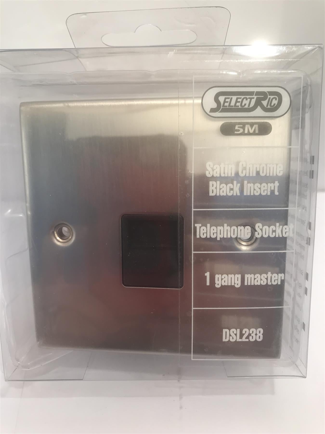 Satin Chrome Black Insert Telephone Socket 1 Gang Master DSL238