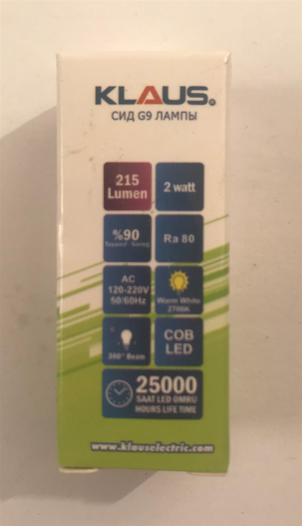 Klaus G9 Bulb 2W 215lm 2700k Warm White KE04406