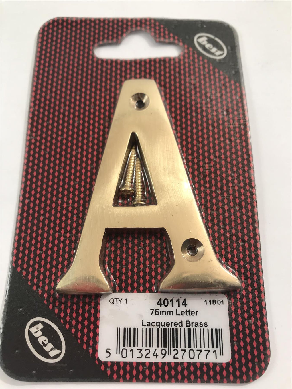 75mm 3"  Lacquered Brass Letter A  -  40114