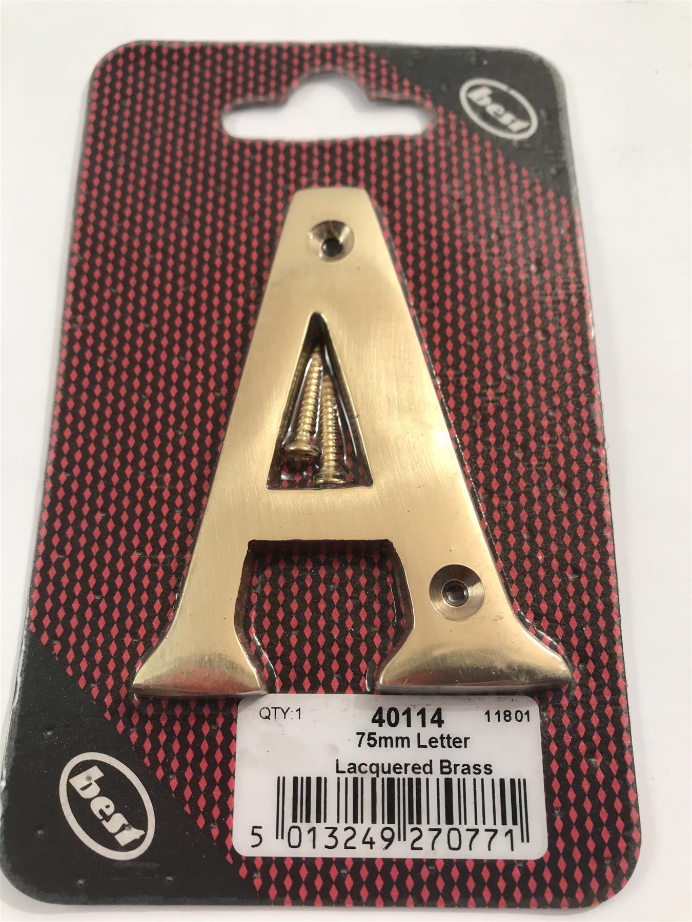 75mm 3"  Lacquered Brass Letter A  -  40114