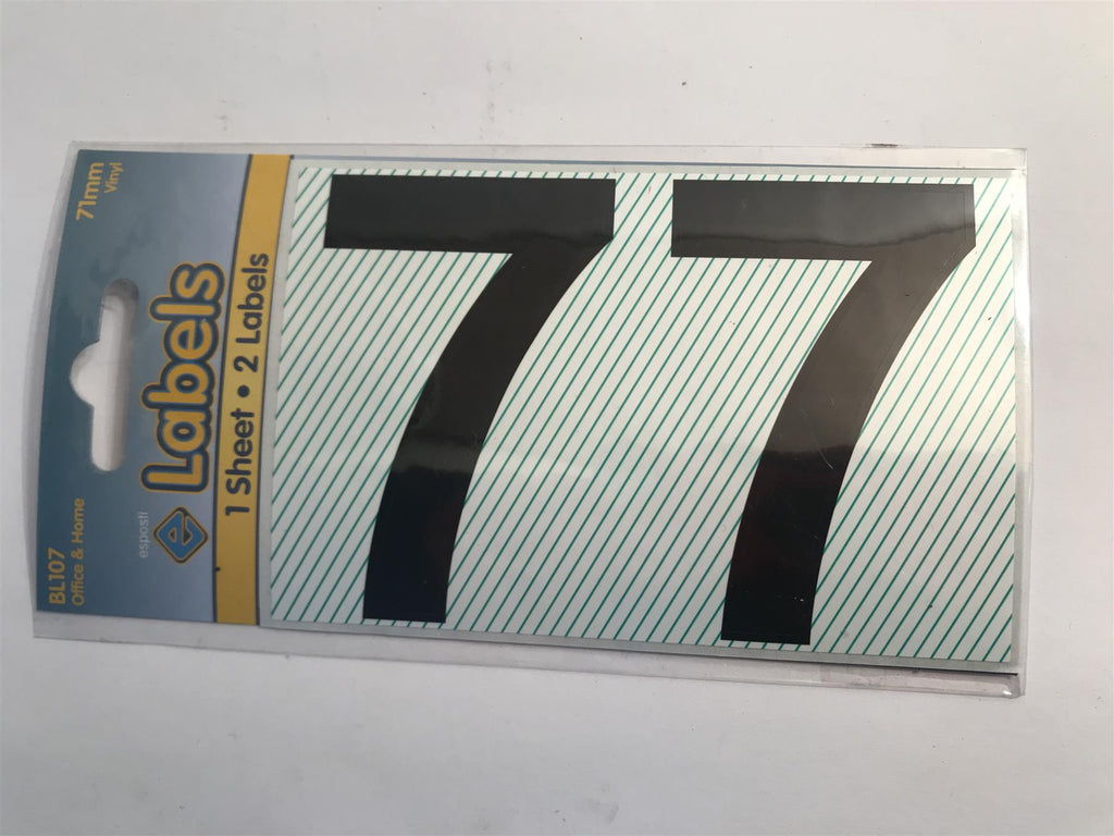 Esposti Large Black Vinyl Sticker No. 7 -  71mm (2 Pack) BL107