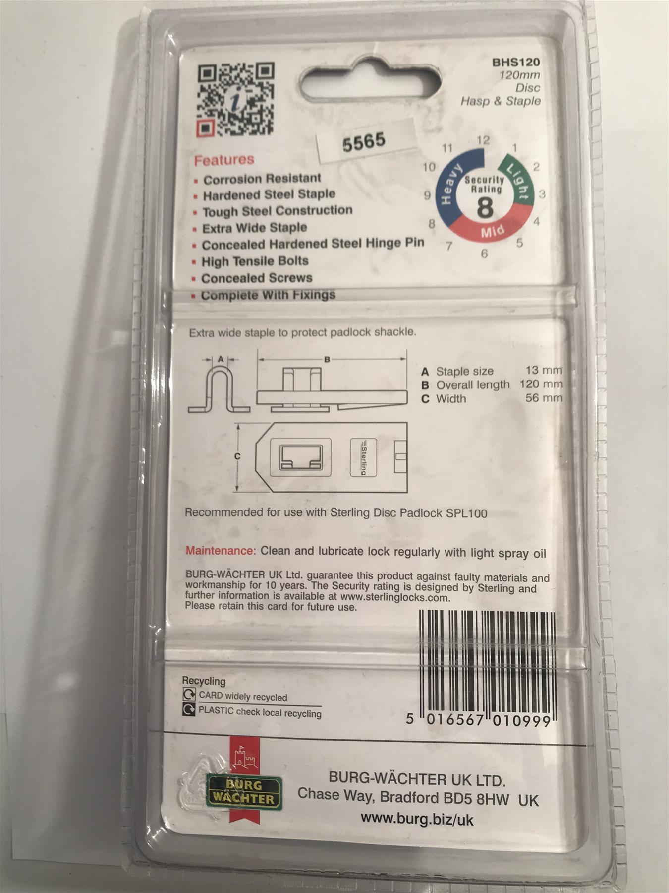 Sterling 120mm Disc Hasp & Staple BHS120