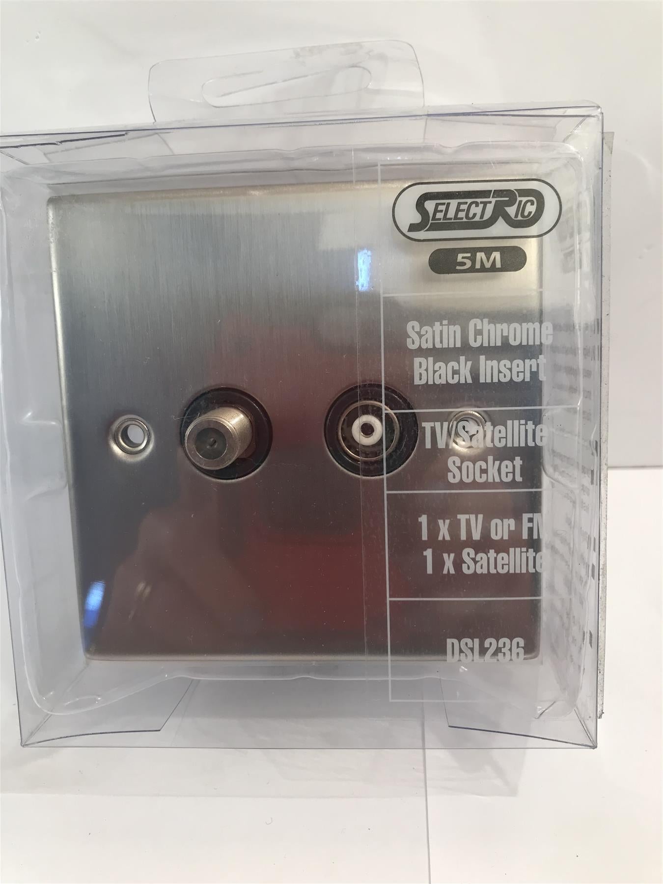 Selectric 5M Satin Chrome Black Insert TV/Satellite Socket  DSL236