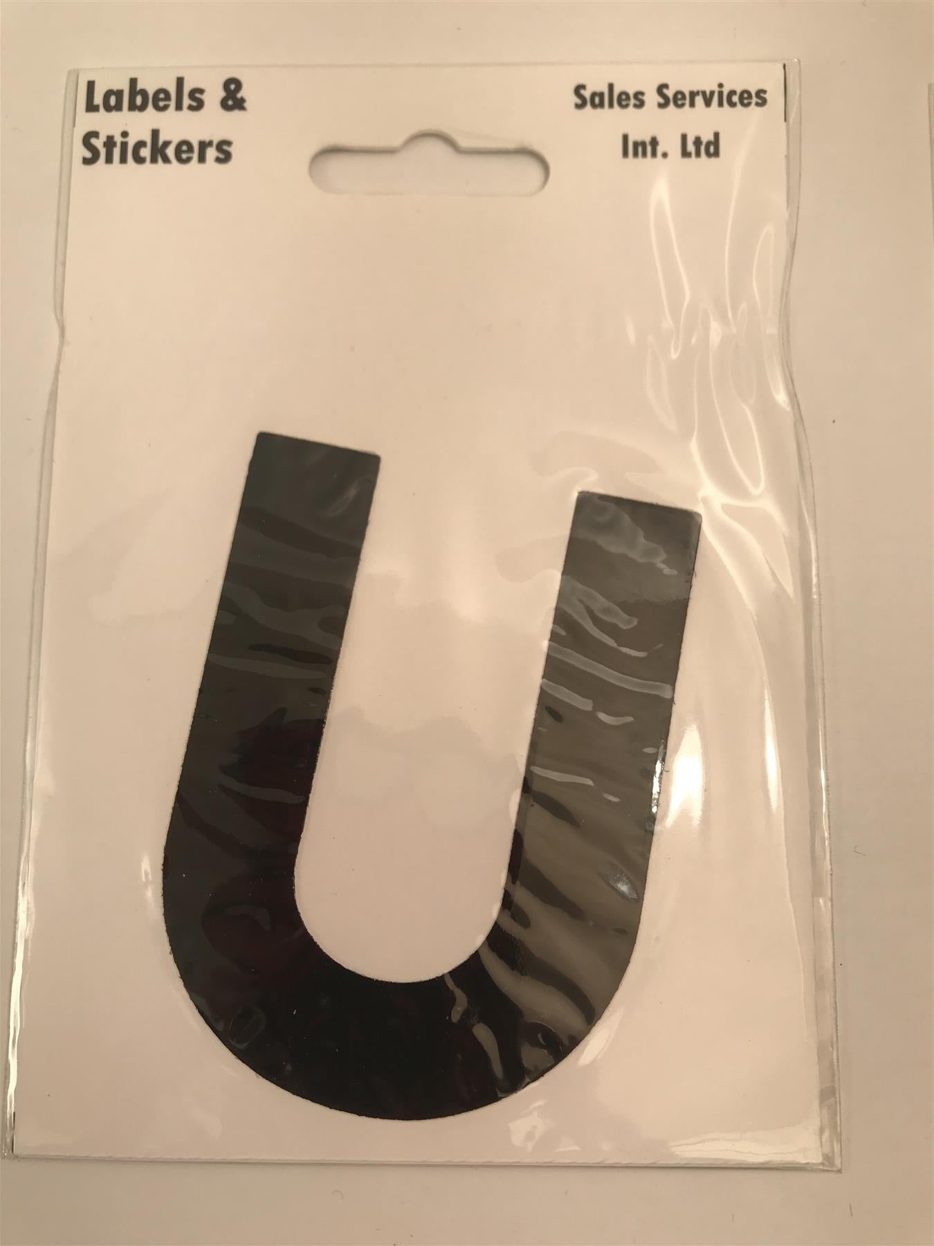 Black Letter U Self Adhesive Waterproof Sticker 8 x 6cm