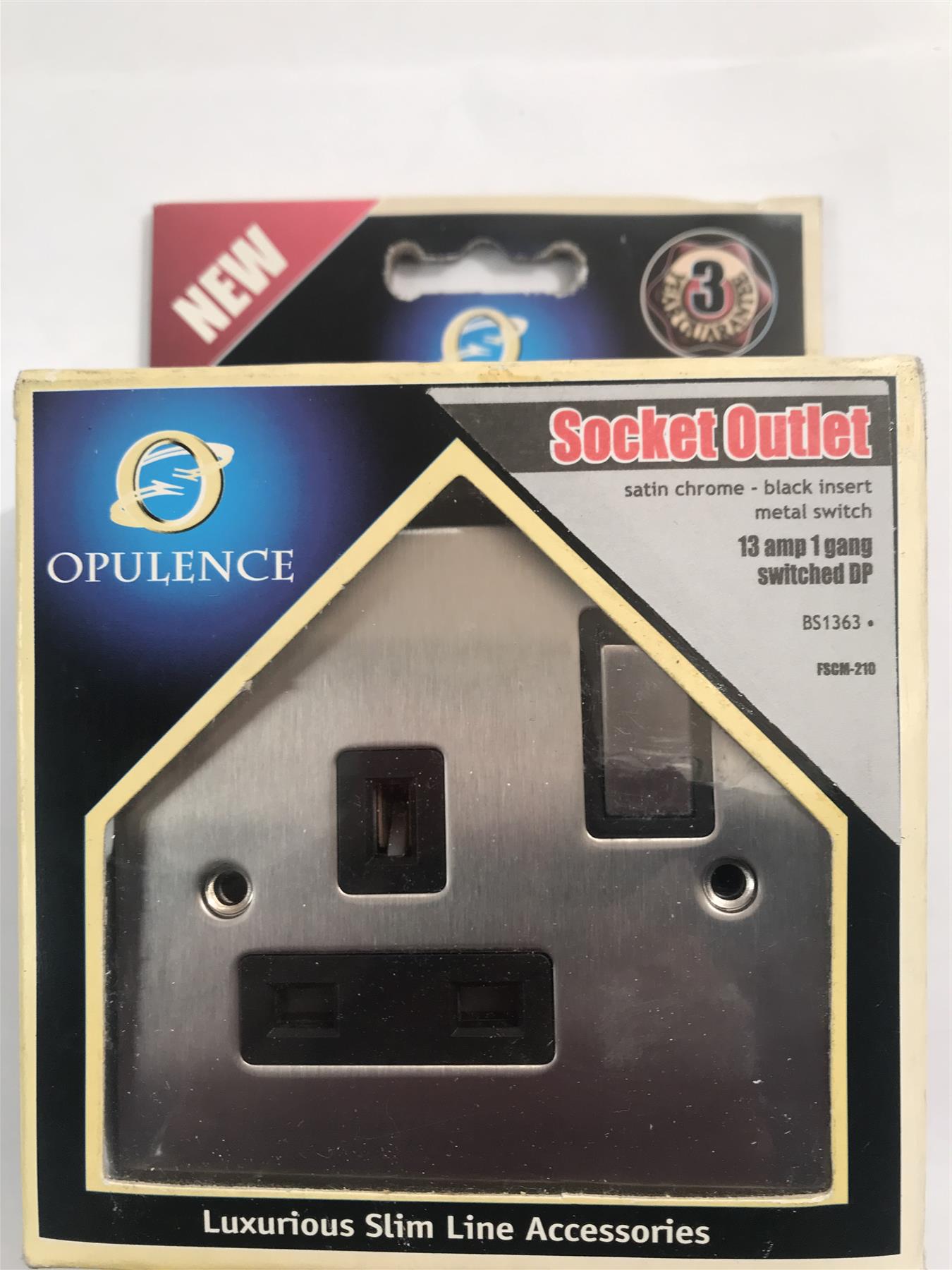 Opulence 13 Amp 1 Gang Switched DP Socket Satin Chrome Black Insert FSCM-210