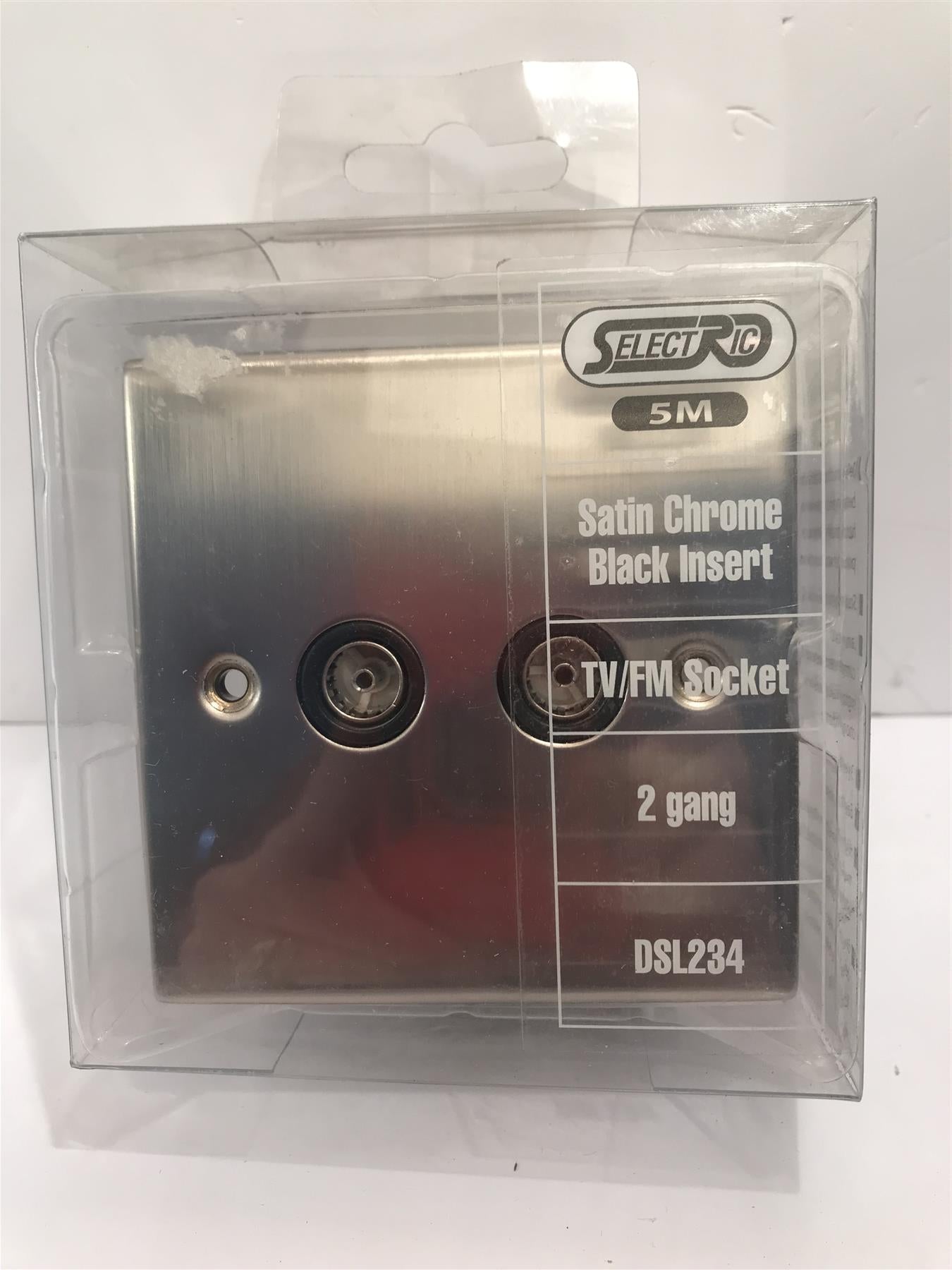 Satin Chrome Black Insert TV/FM Socket 2 Gang  DSL234