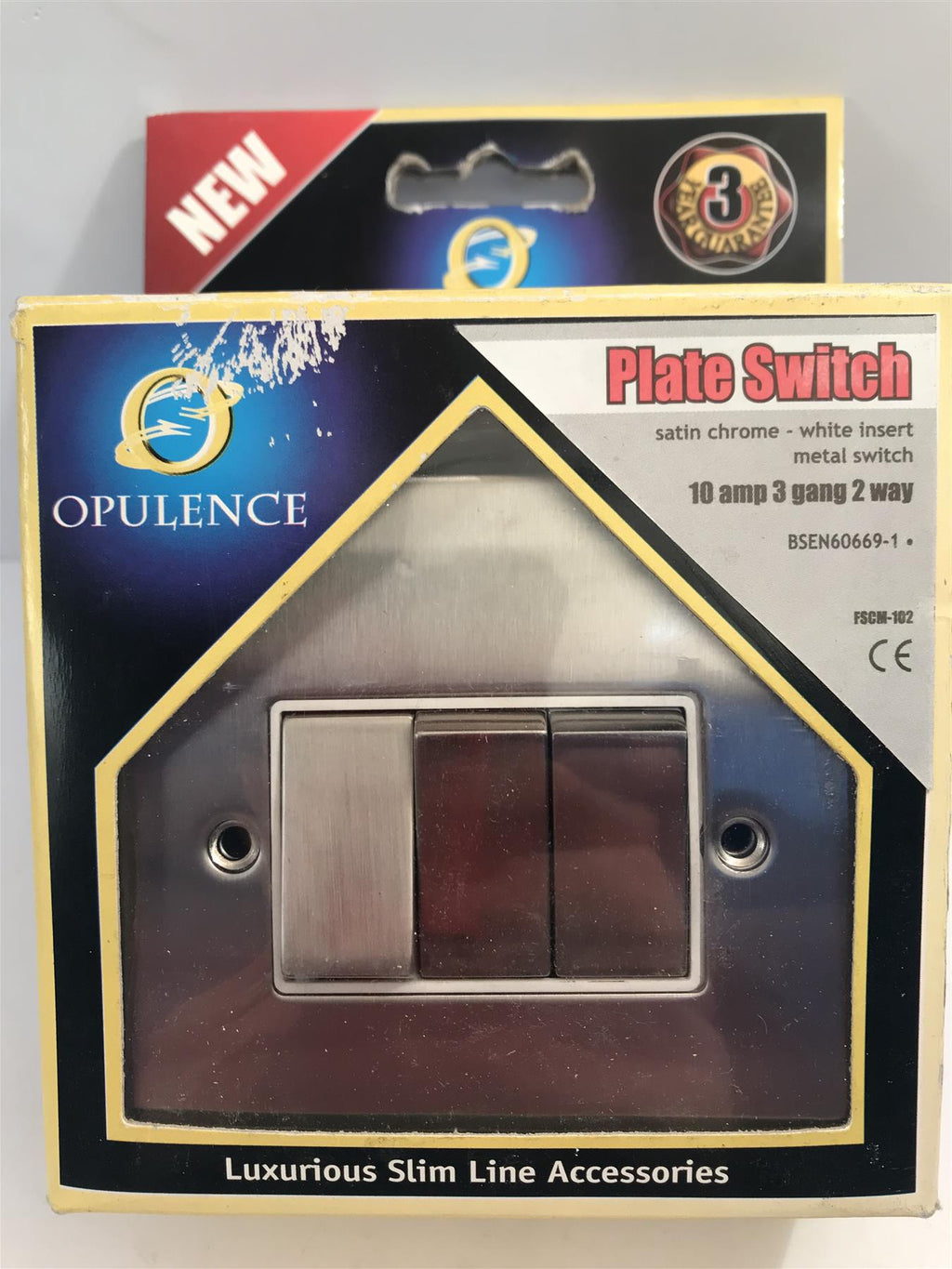 Opulence Satin Chrome White Insert Plate Switch 10A 3 Gang 2 Way   FSCM-102