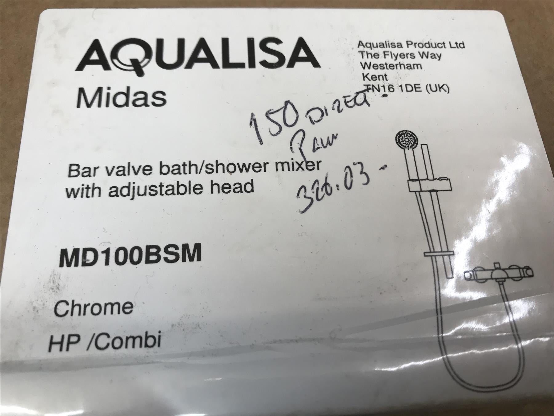 New Aqualisa Midas 100 Thermostatic Bath Shower Mixer & Adjustable Head MD100BSM