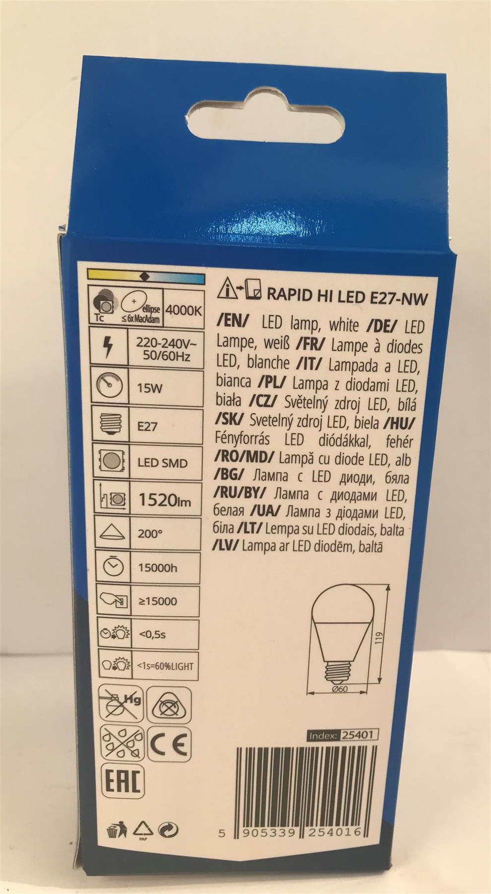 Kanlux 15W Rapid Hi LED Lamp White E27-NW  1520 lm  25401