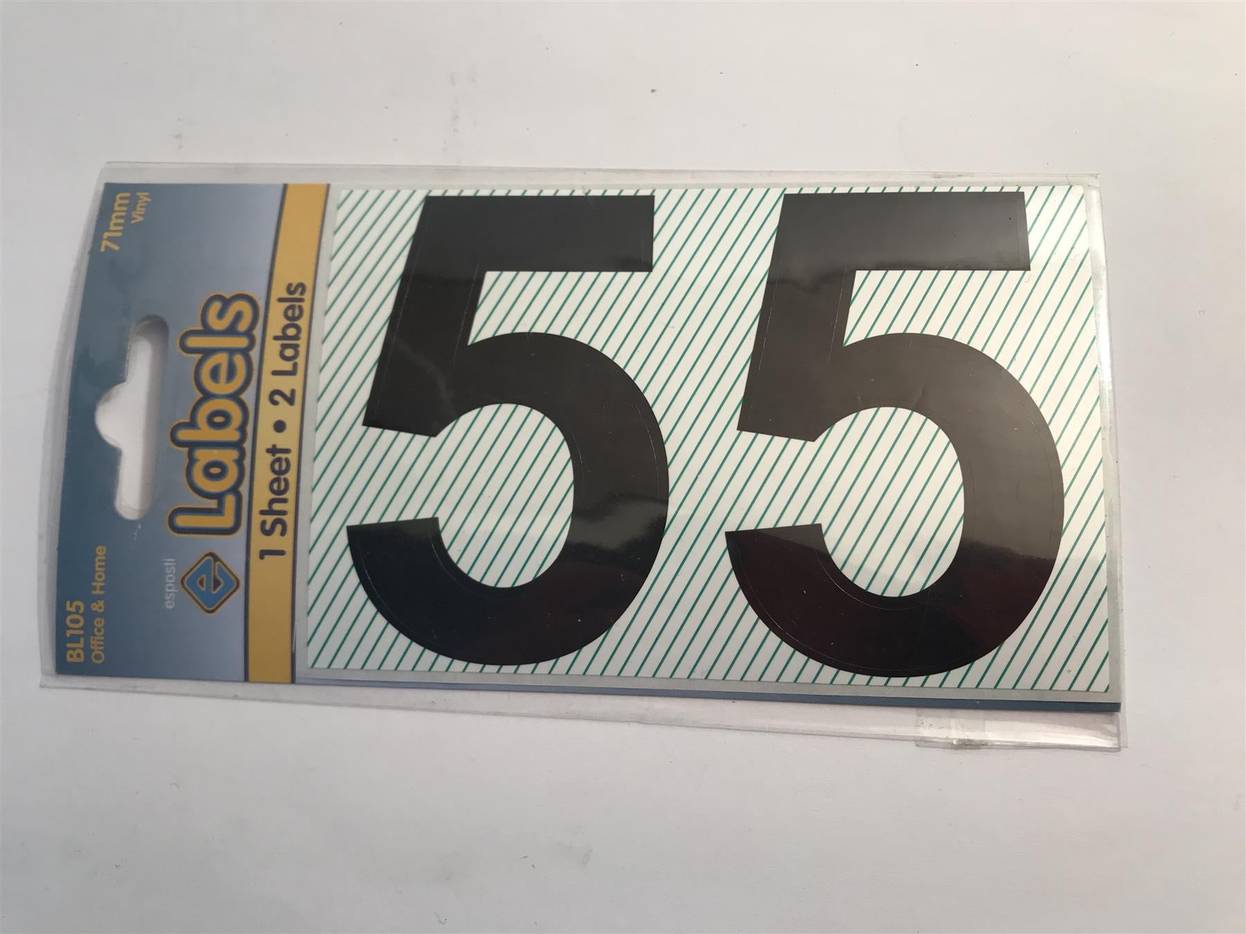 Esposti Large Black Vinyl Sticker No. 5 -  71mm (2 Pack) BL105