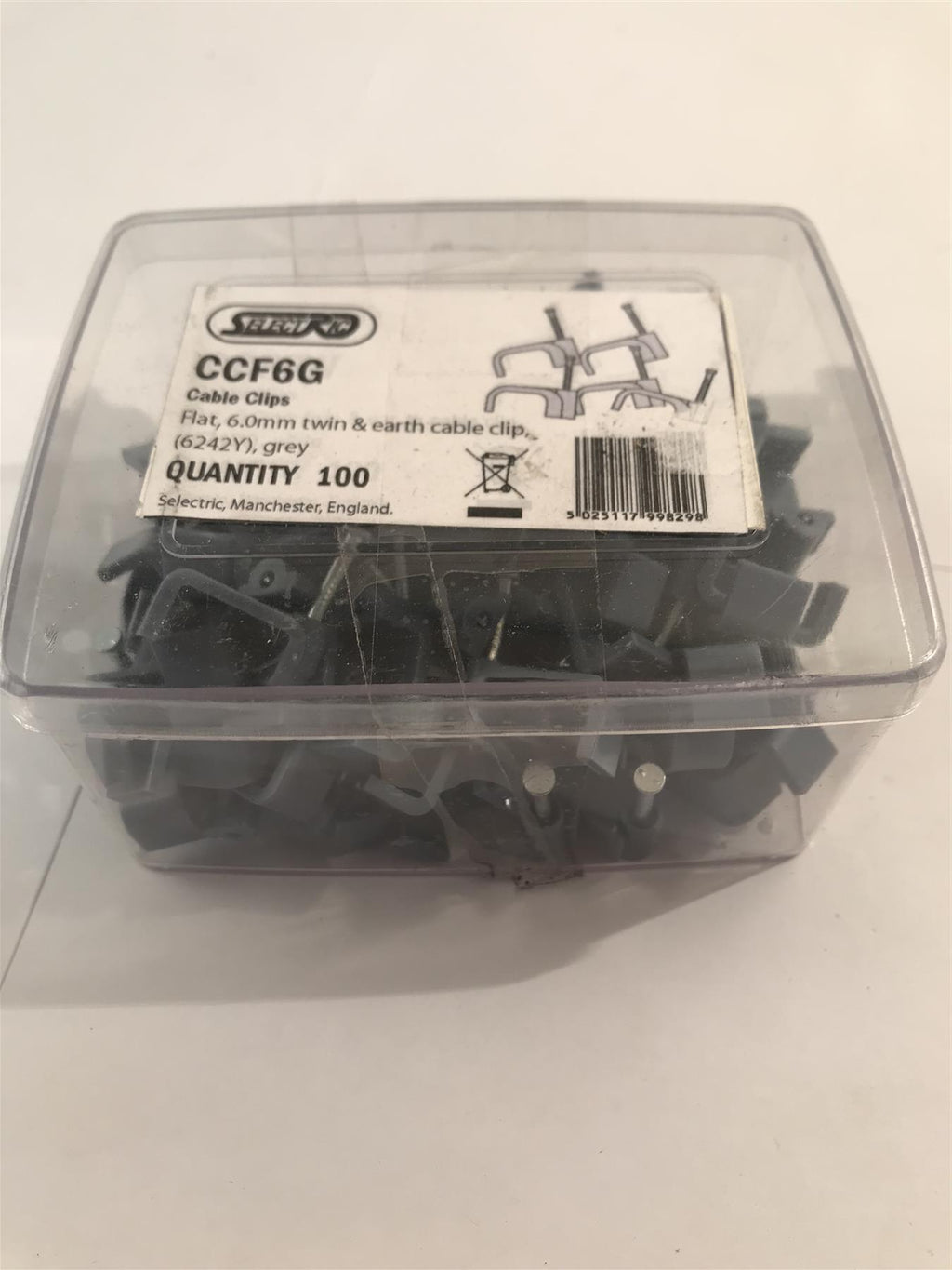 Selectric  Flat 6mm Twin & Earth Cable Clip Grey  x 100  CCF6G
