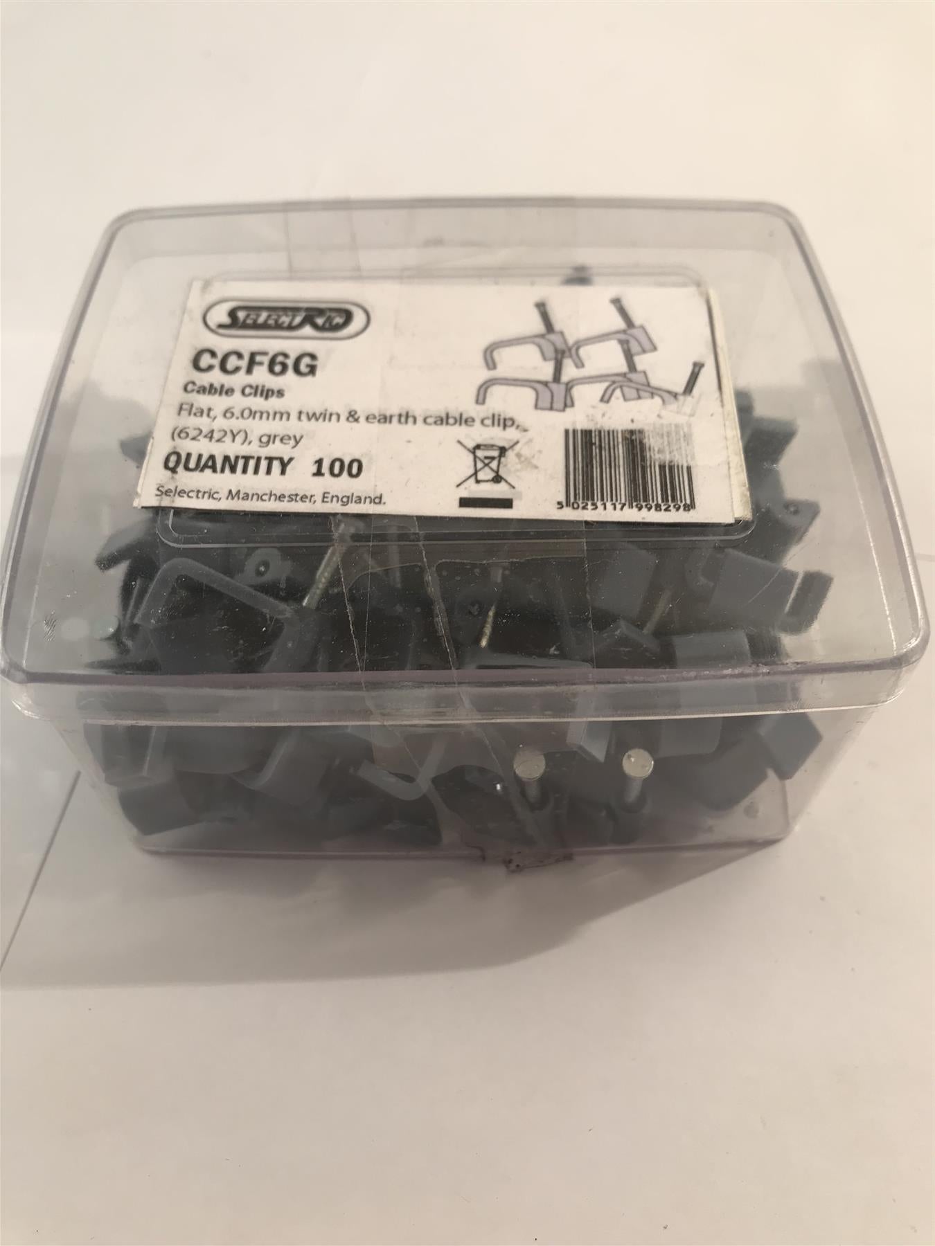 Selectric  Flat 6mm Twin & Earth Cable Clip Grey  x 100  CCF6G