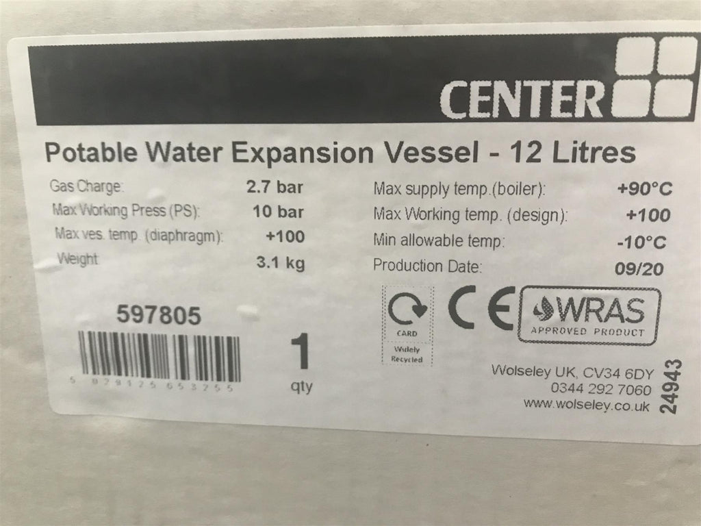 Center Potable Water Expansion Vessel 12 litres 597805
