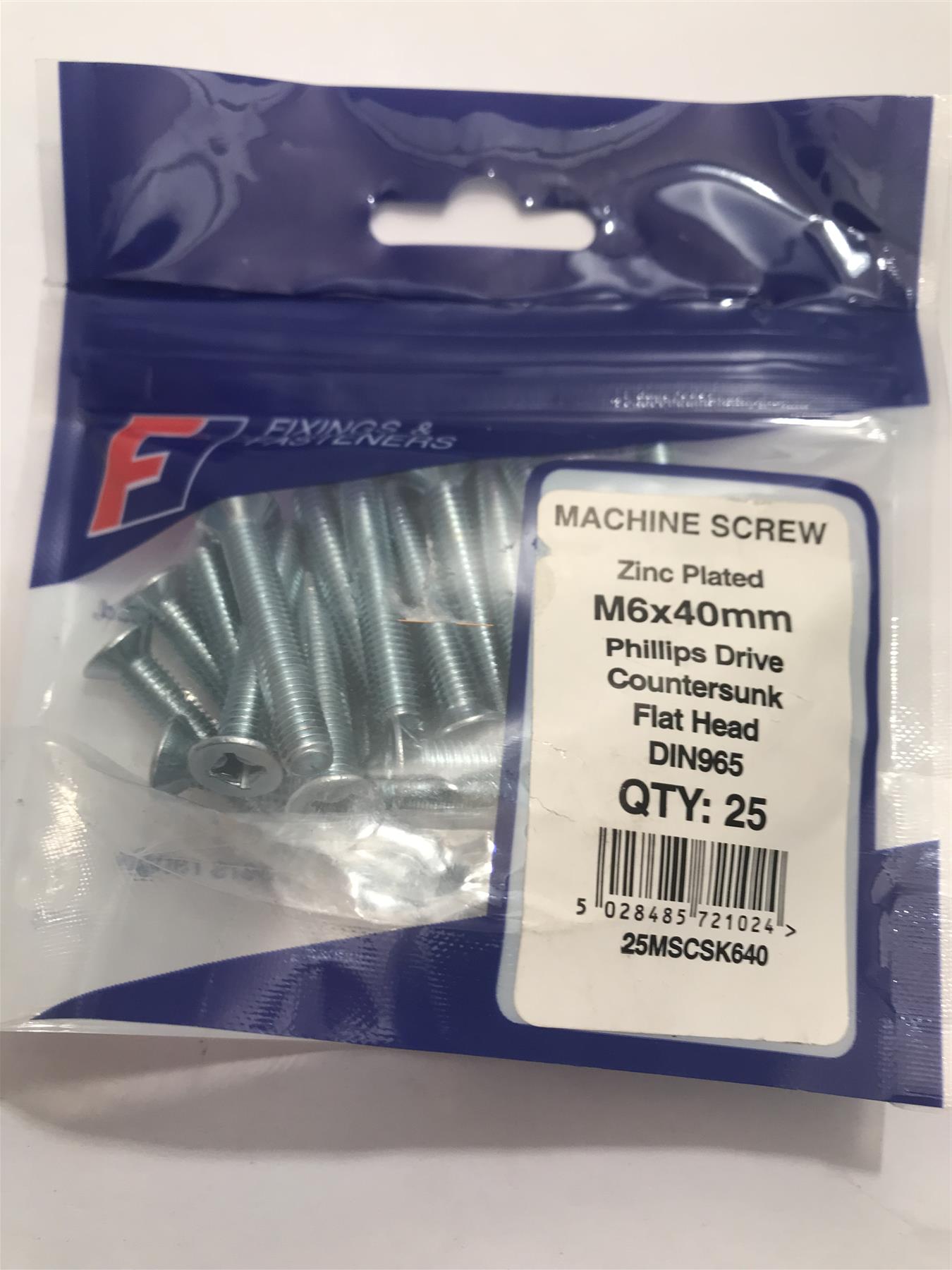 Forgefix Machine Screw Countersunk Flat Head M6 x 40mm (Pk 25) 25MSCSK640