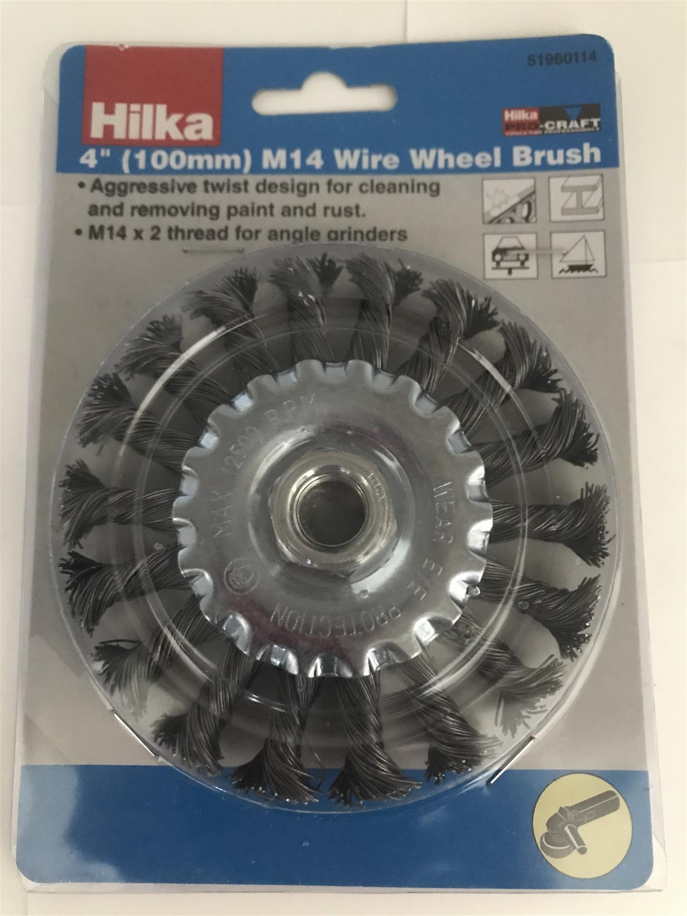 Hilka 4" (100mm) M14 Wire Wheel Brush - Rust and Paint Remover 51960114
