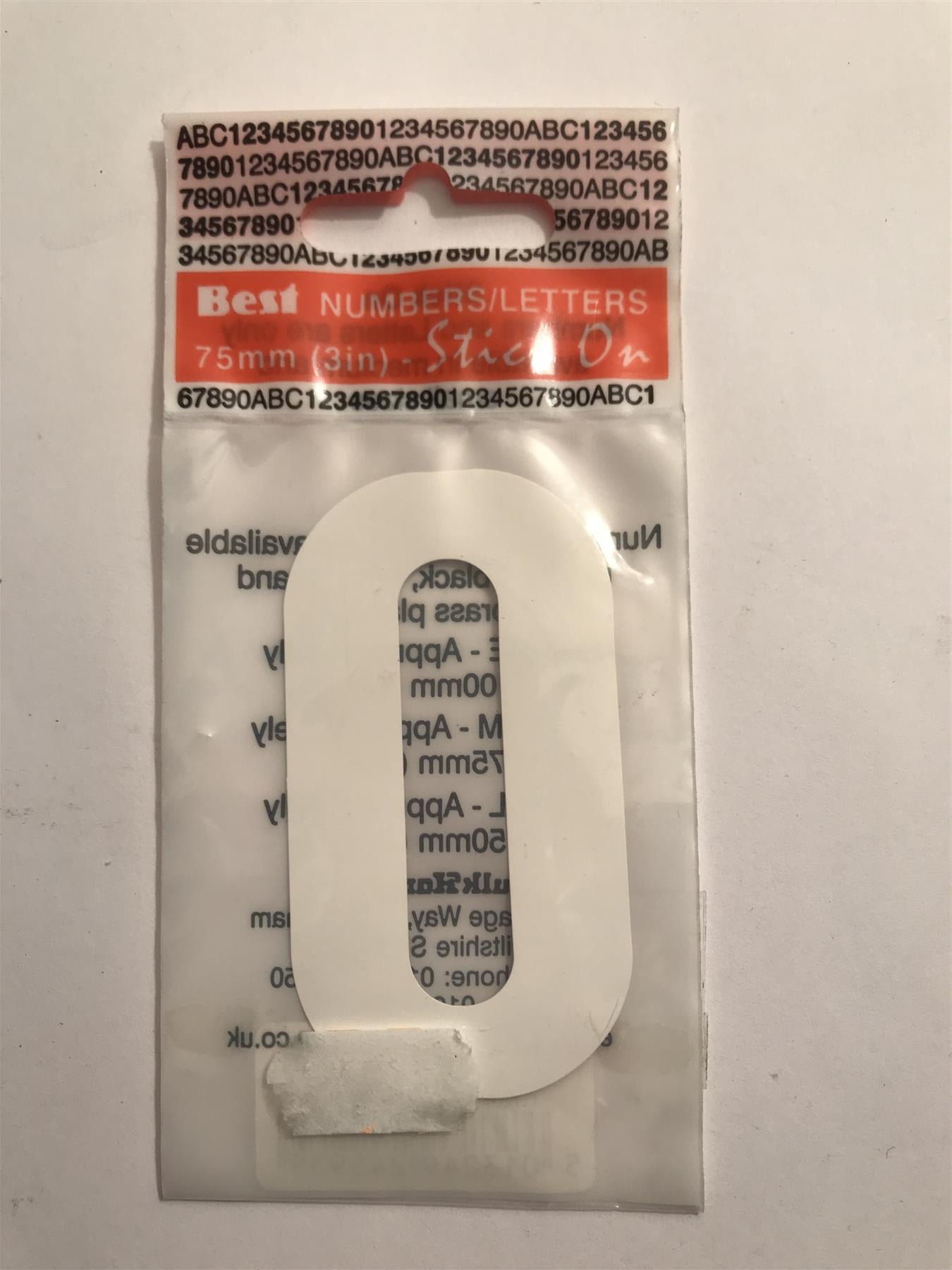 Best White Number 0 Self Adhesive 1½" x 3" 42307