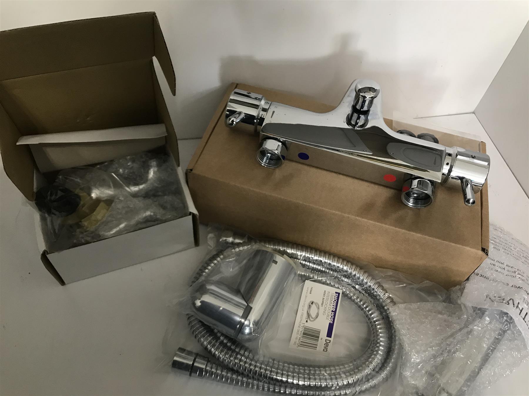 Deva TLV106 Thermostatic Pillar Mounted Lever B/S/M Tap Chrome